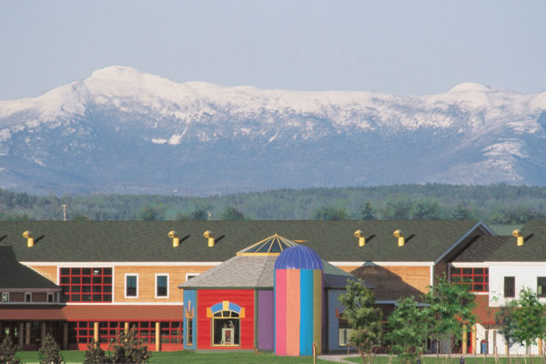 Photo of mountains behind Vermont Teddy Bear building